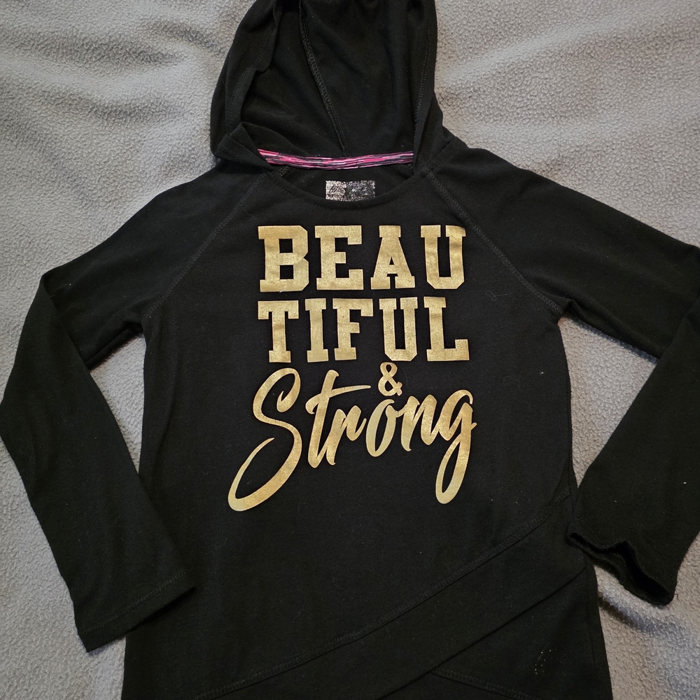 Source Unknown Black Hoodie with Gold "Beautiful & Strong" Text